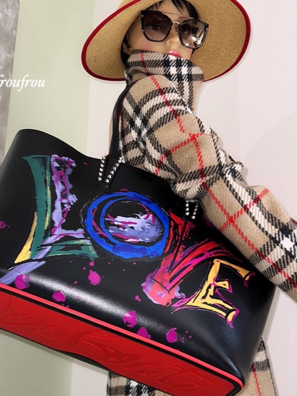 Black Painted 'LOVE' Tote Bag with Pink Trim - Picture 7 of 10